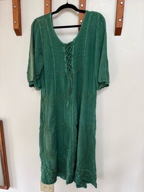 Holy Clothing Green Lace-Up Embroidered Dress